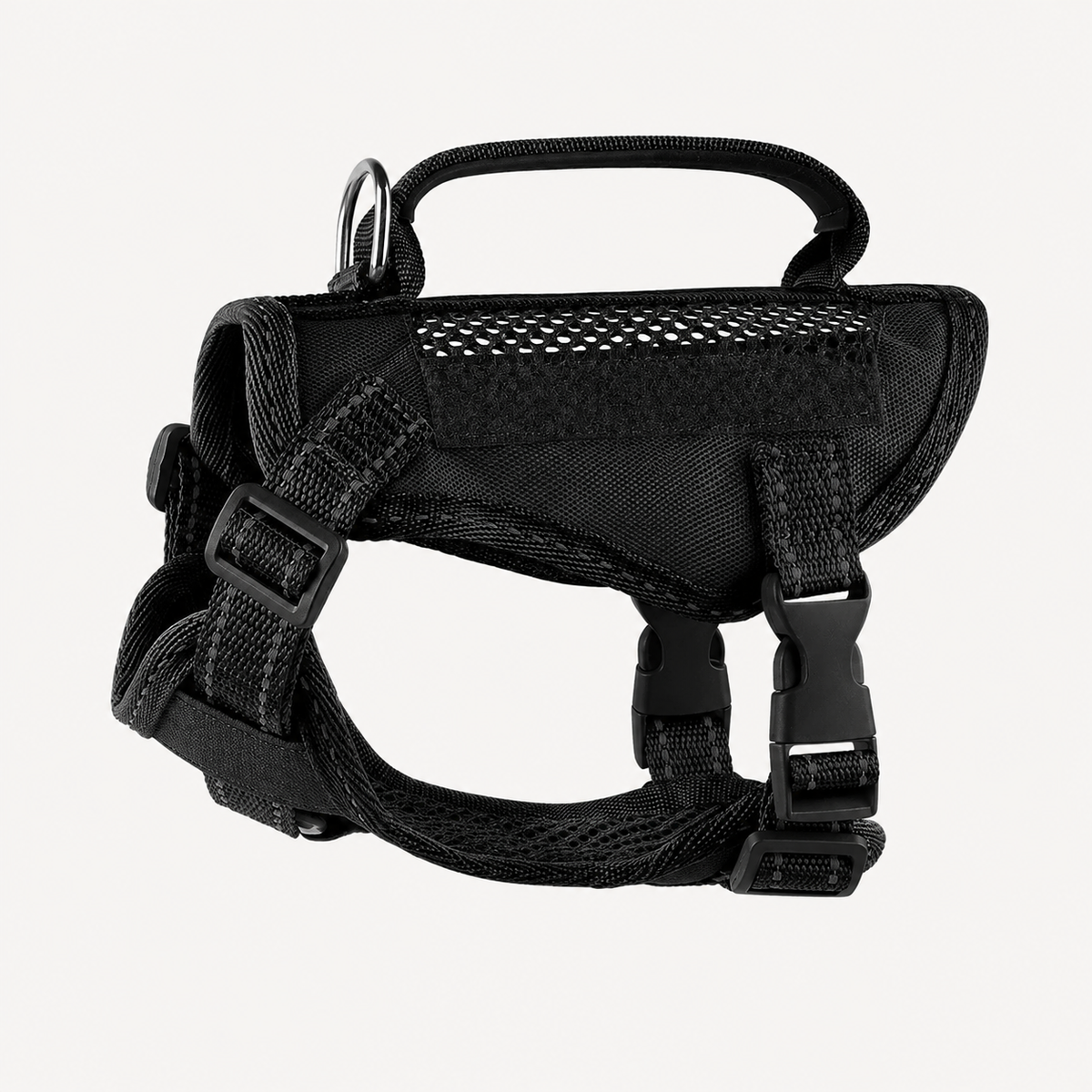 Black Prestige Tactical Cat Adventure Harness with adjustable straps, top handle and reflective detailing on a clean studio background.
