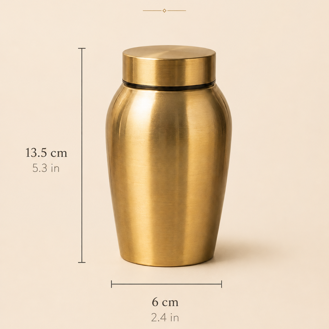 Dimension guide for the Eternal Grace stainless steel pet memorial urn showing the overall height and width.