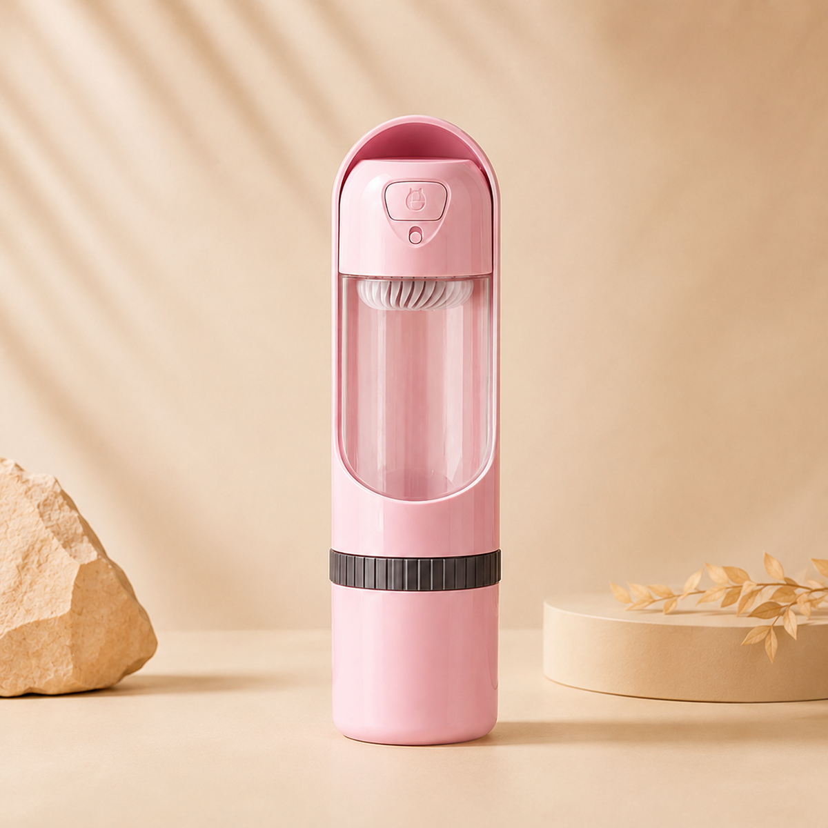 Pink Nomad Sip & Snack 2-in-1 Pet Travel Water Bottle in a clean studio product shot.