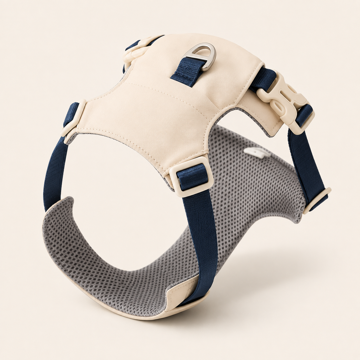 Milan Water-Resistant Oxford Dog Harness in beige blue shown alone on a clean neutral background.