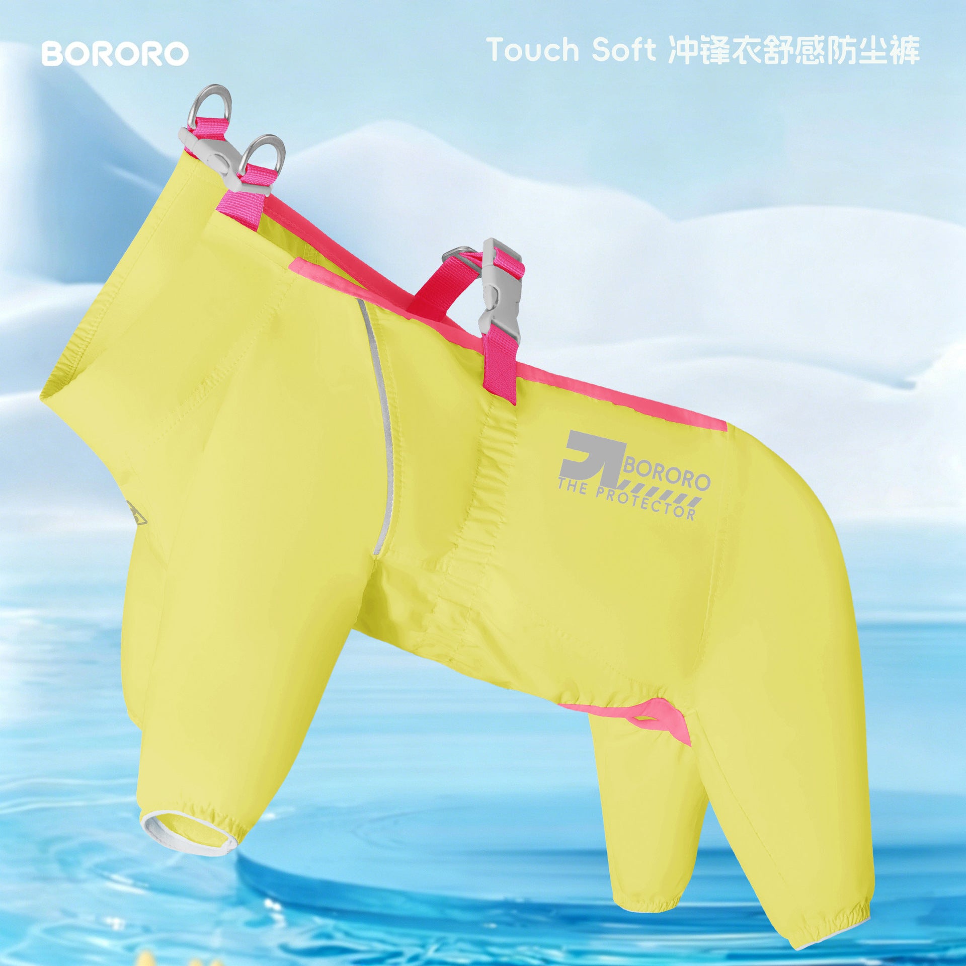 Outdoor water-resistant dog jumpsuit in Tulip Sea Green, flat lay#Archived_Tulip sea green