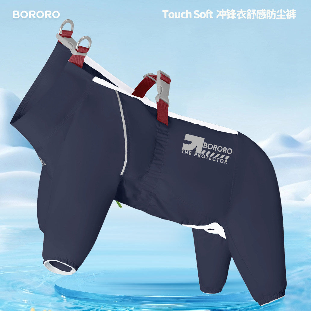 Outdoor water-resistant dog jumpsuit in Vintage Navy Blue, flat lay#Archived_Vintage navy blue