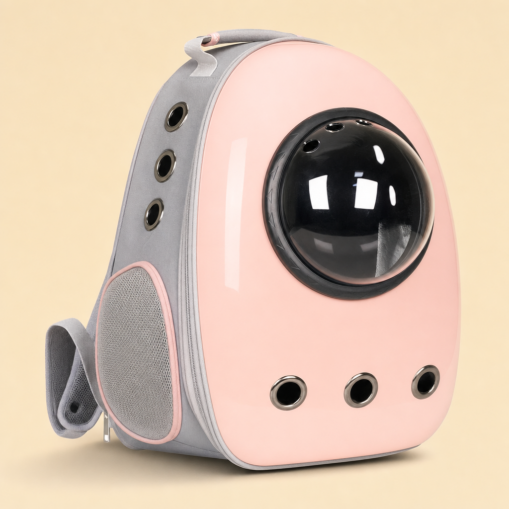 The carrier in Space Hood Blush Pink — a glossy blush pink shell with the raised bubble dome.
